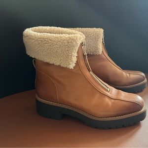 Sam Edelman Jacquie Leather Boots with zipper and Faux Fur, Size 9